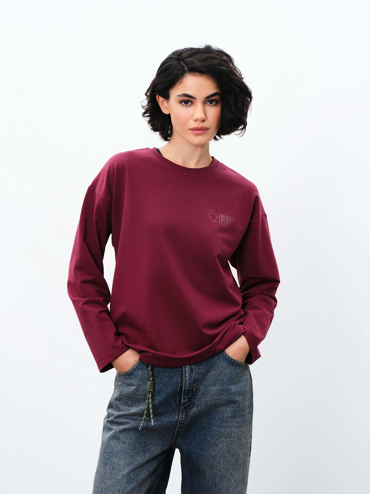 Лонгслив оверсайз (XL, Бордовый)