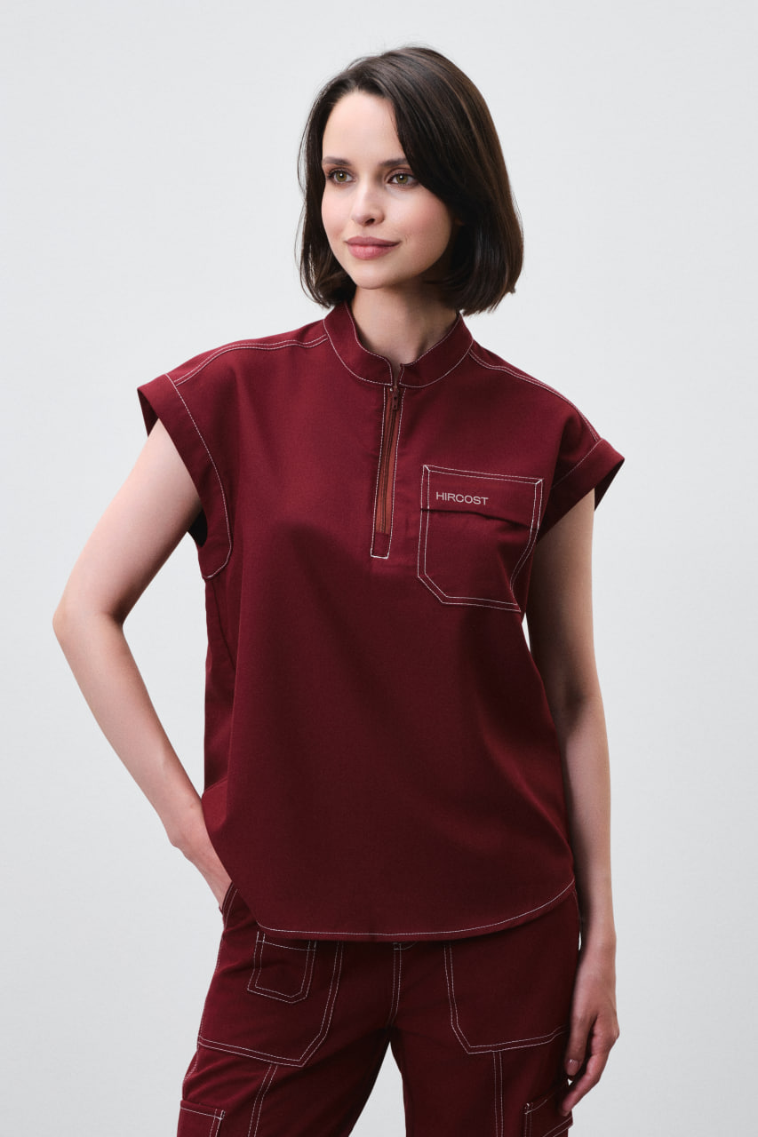 Топ Сутура с контрастным швом (2XL, Бордовый)
