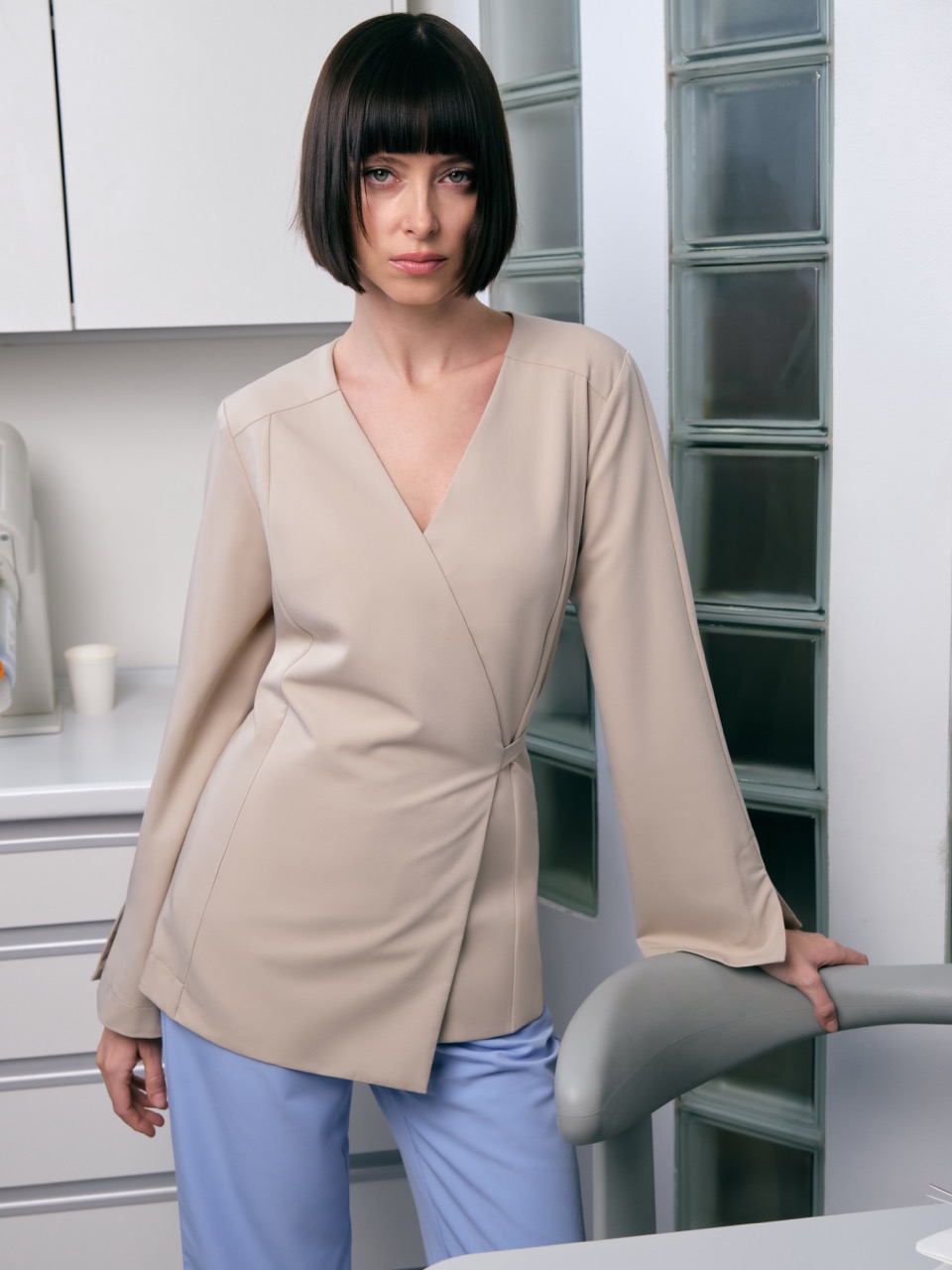 Топ Кимоно с длинным рукавом (XL, Бежевый)