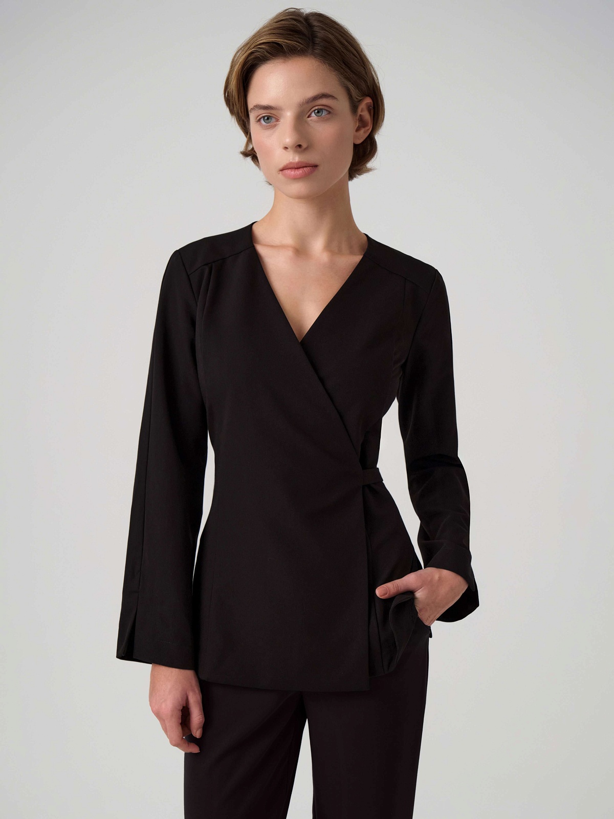 Топ Кимоно с длинным рукавом (XL, Черный)